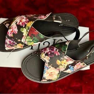 Floral Black Sandals